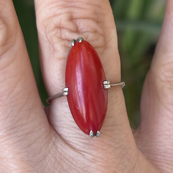 Japanese antique faux red coral silver ring - Picture 14 of 14